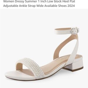 White Low Block Heel Sandals with Ankle Strap
